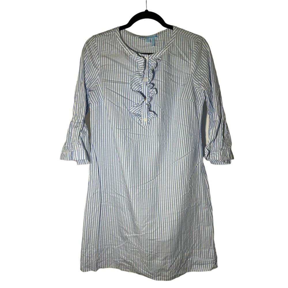 Draper James Size 6 Ruffle Shift Blue Striped Bell Sleeve